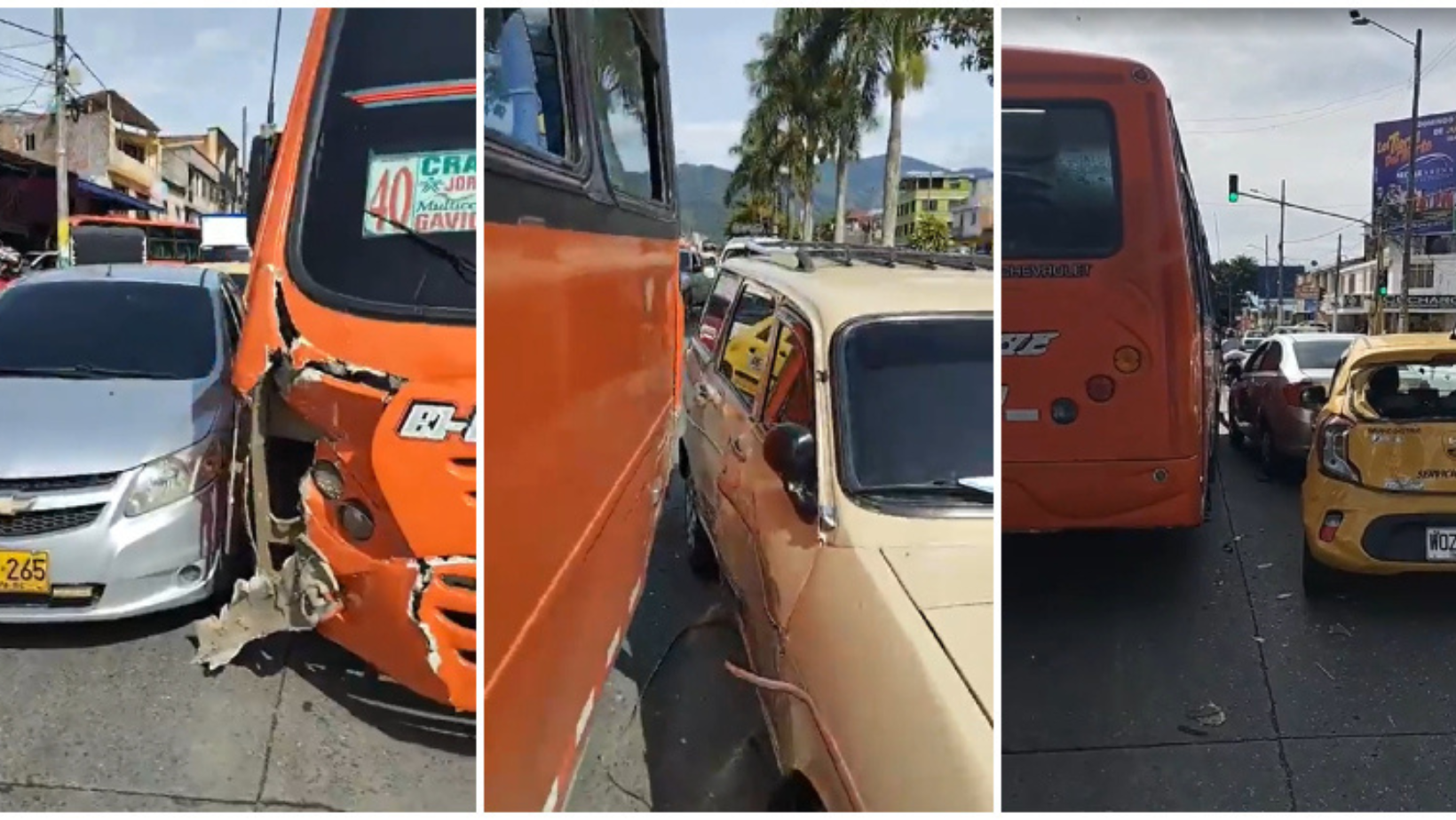 Buseta que se habría quedado sin frenos embiste a tres vehículos en Ibagué