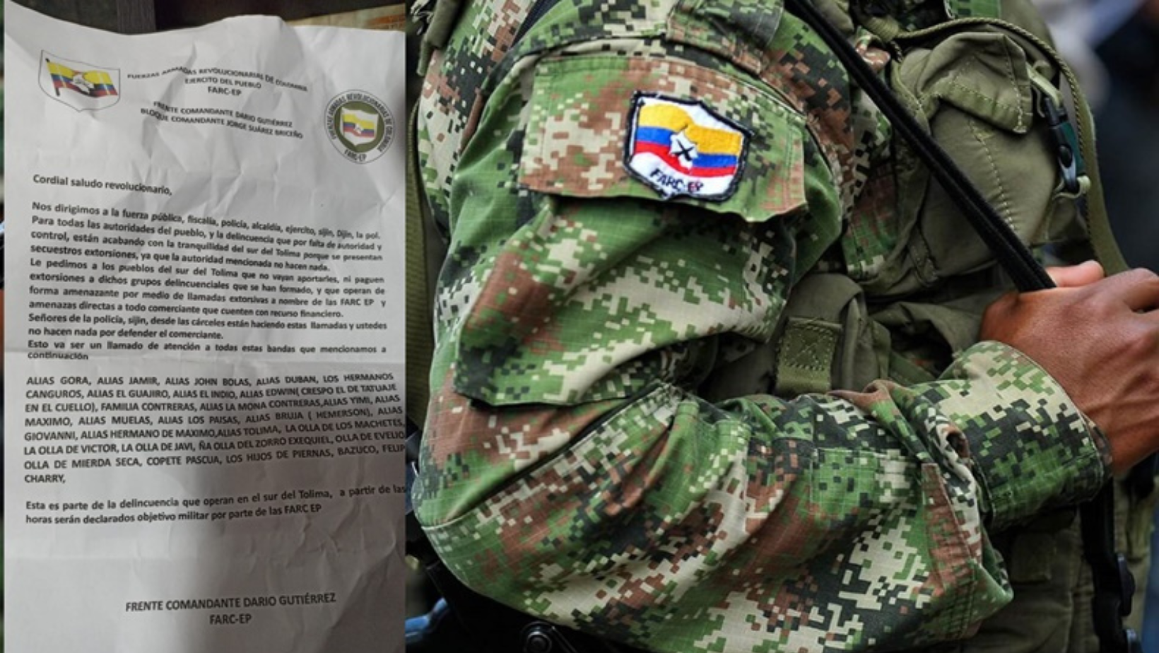 FARC niega responsabilidad en extorsiones en el sur del Tolima