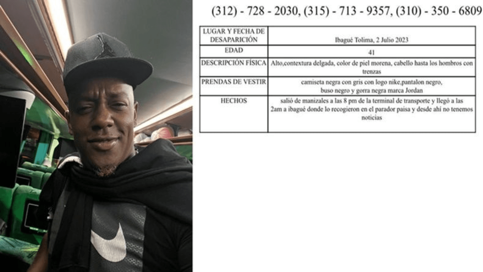 ¡Desaparecido hace más de un mes! El comerciante que viajó a Ibagué en busca de un negocio