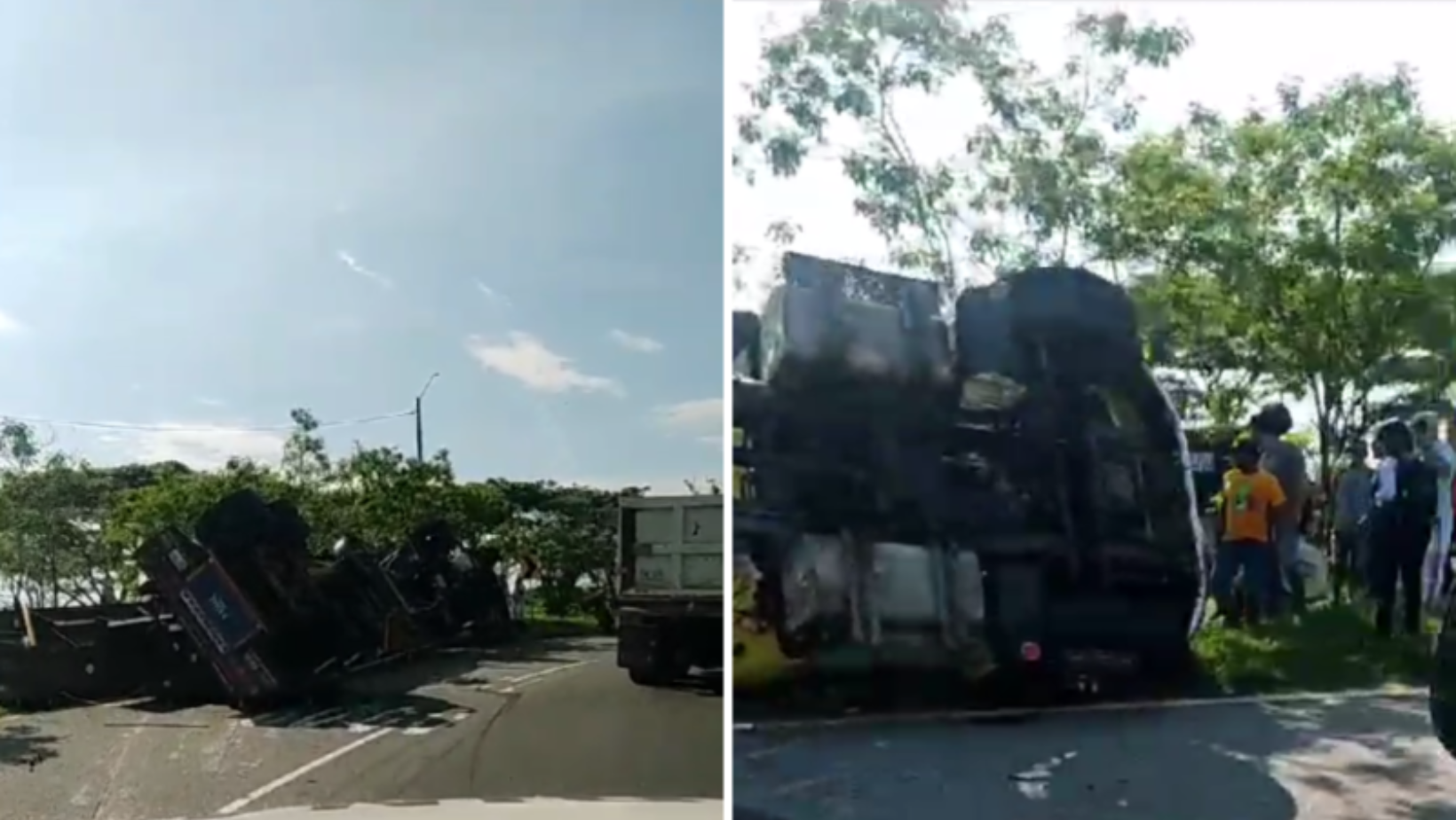 Tractocamión volcado en la glorieta de El Salado en Ibagué