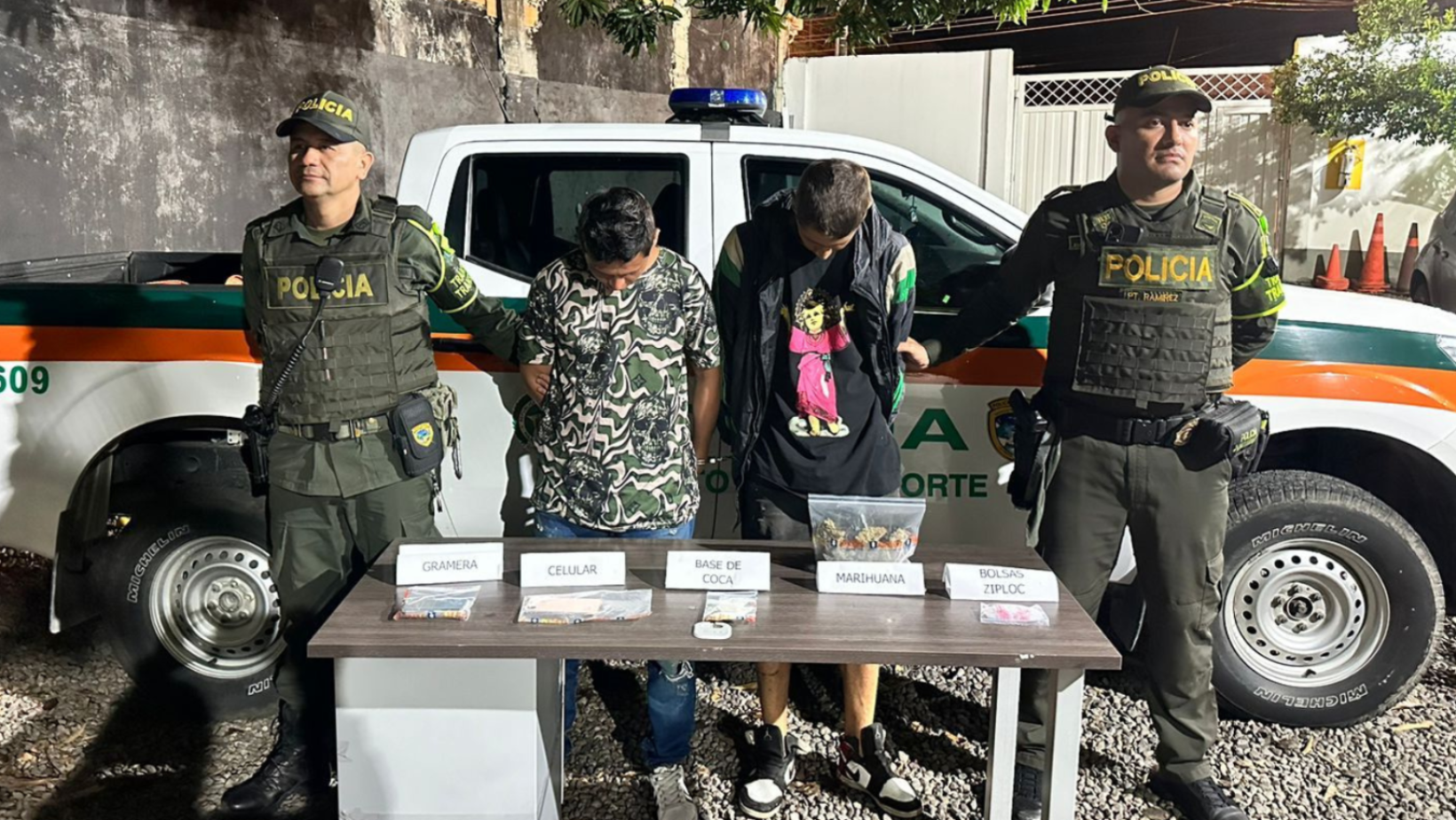 Detenidos dos sujetos con 225 gramos de marihuana en un operativo en El Espinal