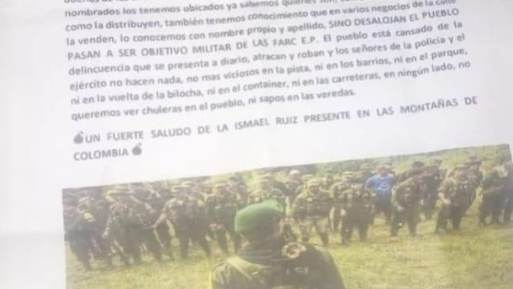 Panfleto causa temor en el sur del Tolima