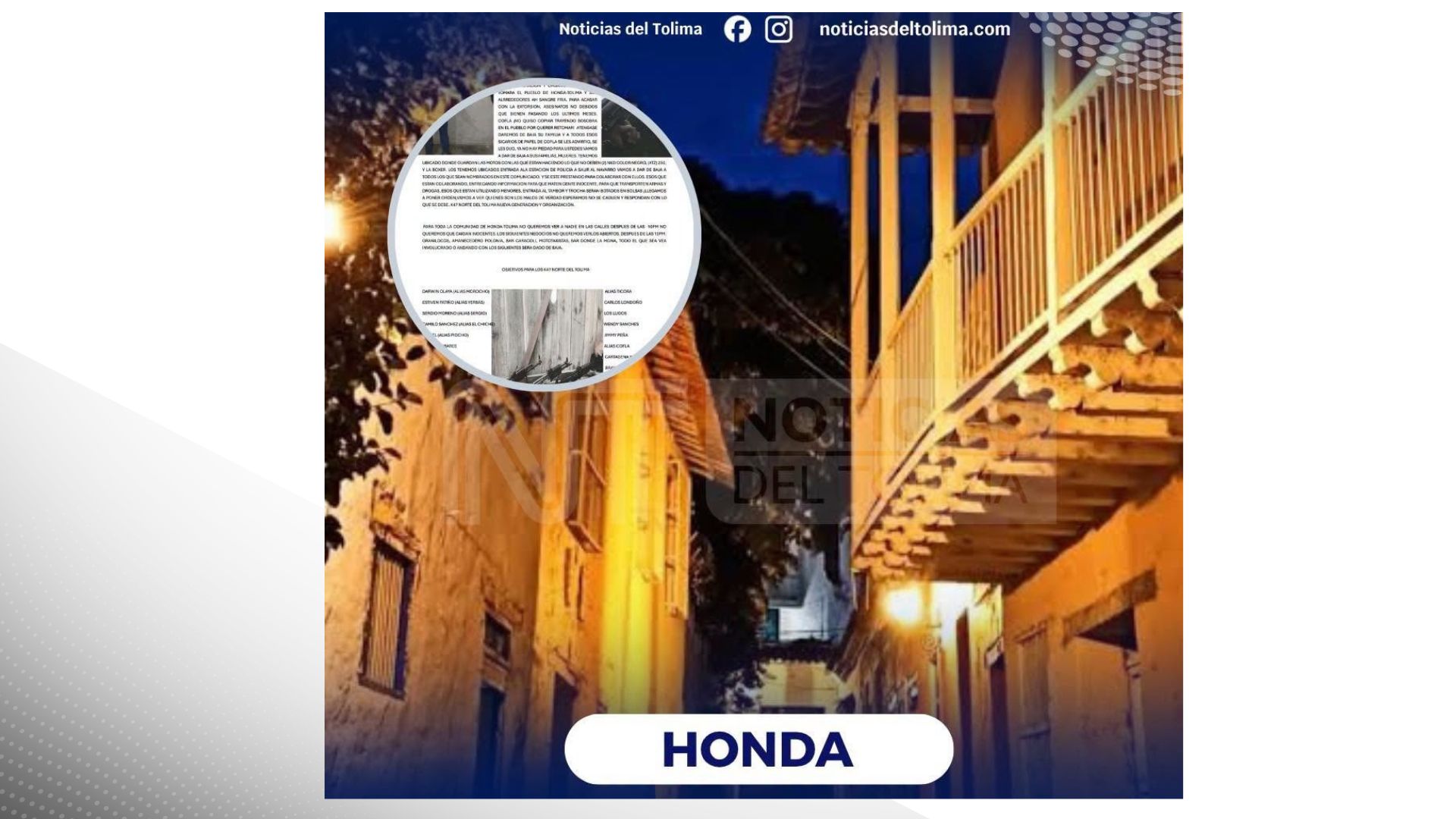 Sitiada en la noche por amenaza de limpieza social en Honda Sitiada en la noche por amenaza de limpieza social en Honda