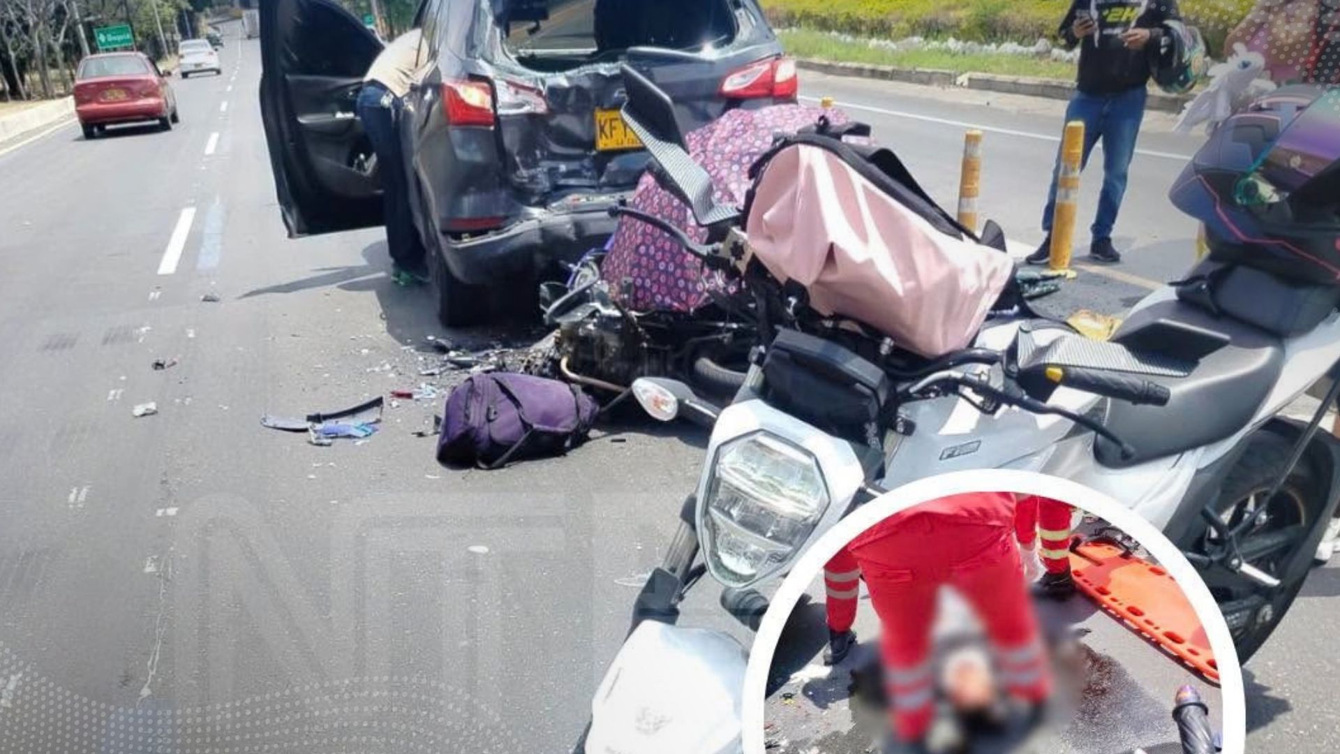 Motociclista quedó gravemente herido tras chocar con un carro en la via Ibagué – Bogotá. Motociclista quedó gravemente herido tras chocar con un carro en la via Ibagué – Bogotá.