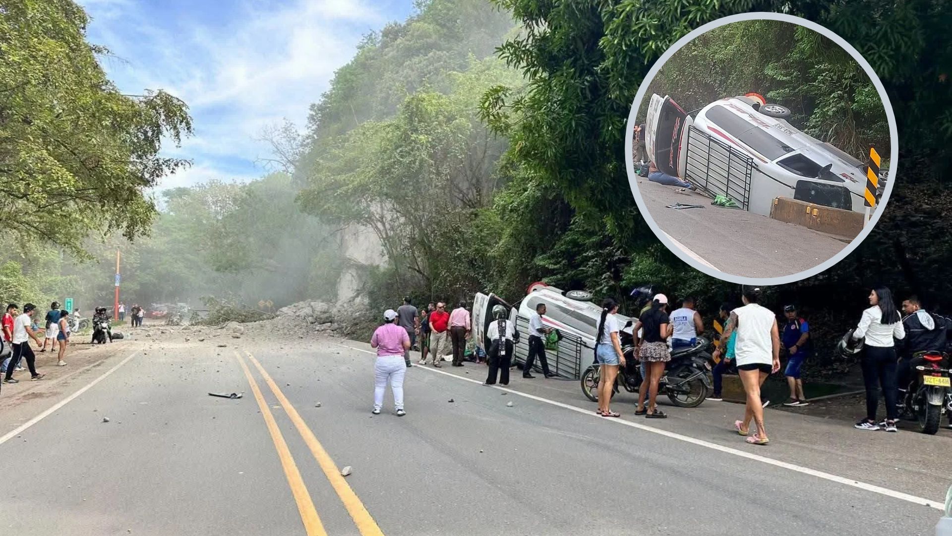 Buseta se volcó en la vía a Chicoral tras un presunto deslizamiento